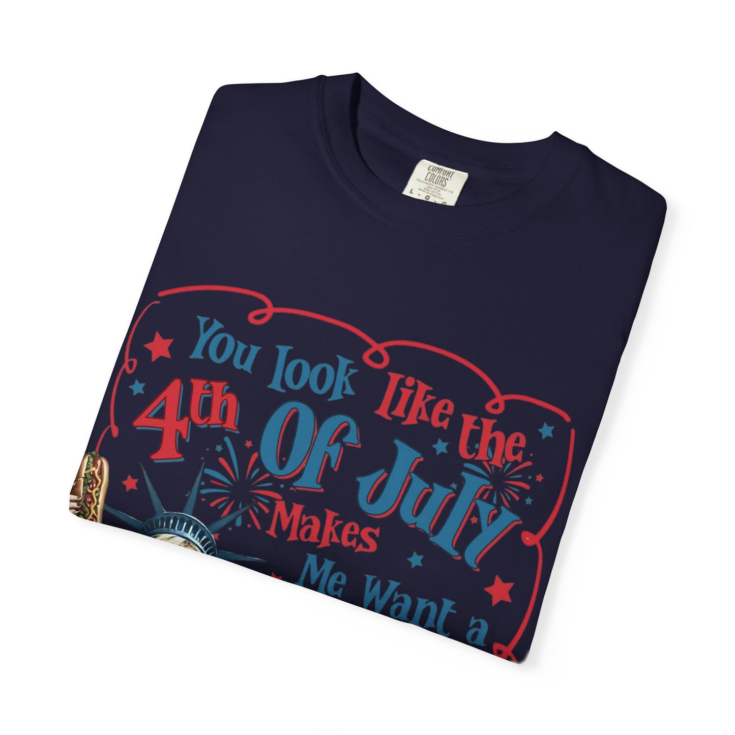 4th of July Funny Hot Dog T-Shirt — Retro Statue of Liberty Patriotic Tee