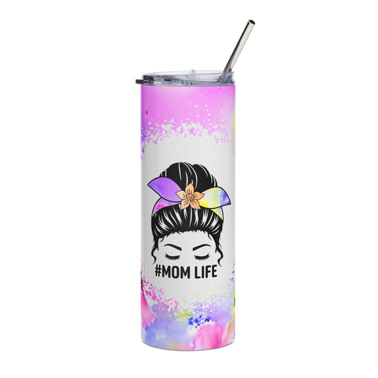 #MOM LIFE 20oz Stainless Steel Tumbler — Pink Watercolor Mom Life Travel Cup