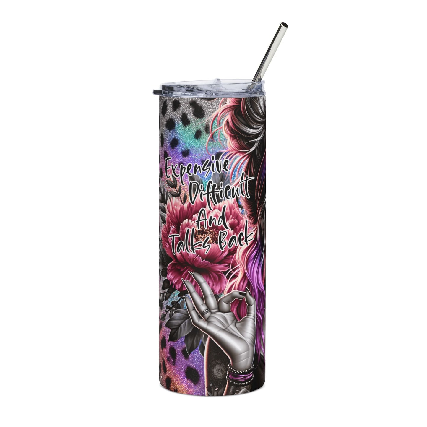 20oz Stainless Steel Tumbler — Colorful Goth Woman Design with 'Expensive, Difficult and Takes Care' Quote