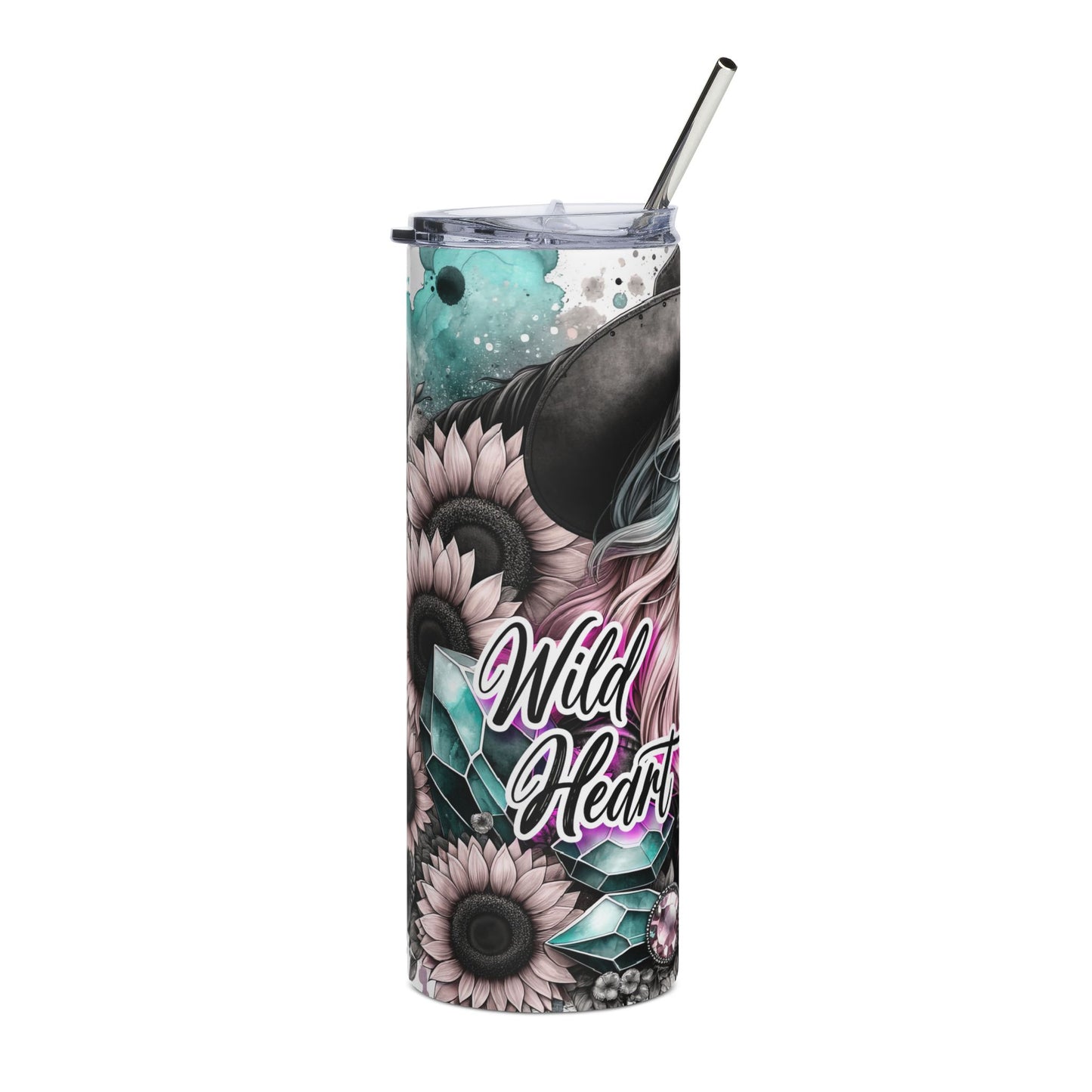 Wild Heart 20oz Stainless Tumbler — Boho Skull & Floral Travel Cup
