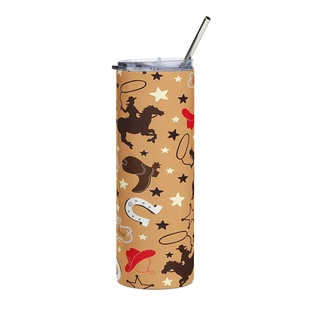 Cowboy Pattern Stainless Steel Tumbler – 20oz Western Rodeo Travel Cup