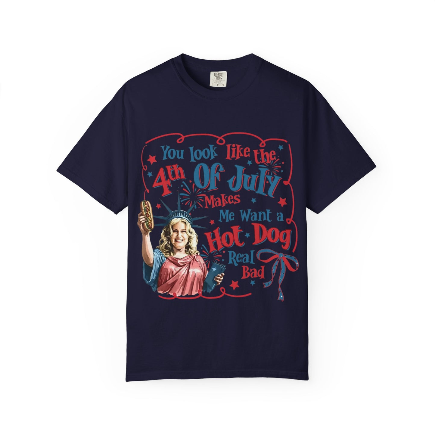 4th of July Funny Hot Dog T-Shirt — Retro Statue of Liberty Patriotic Tee