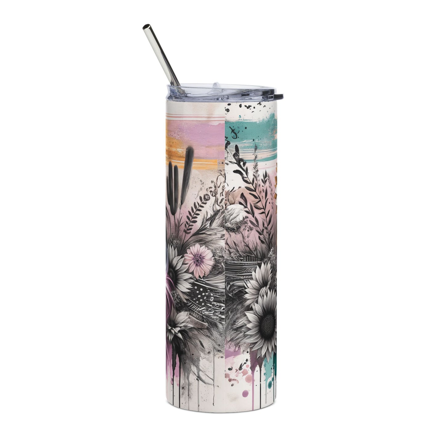 20oz Stainless Steel Tumbler — 'Sweet Southern Mess' Cowgirl Sunflower Design