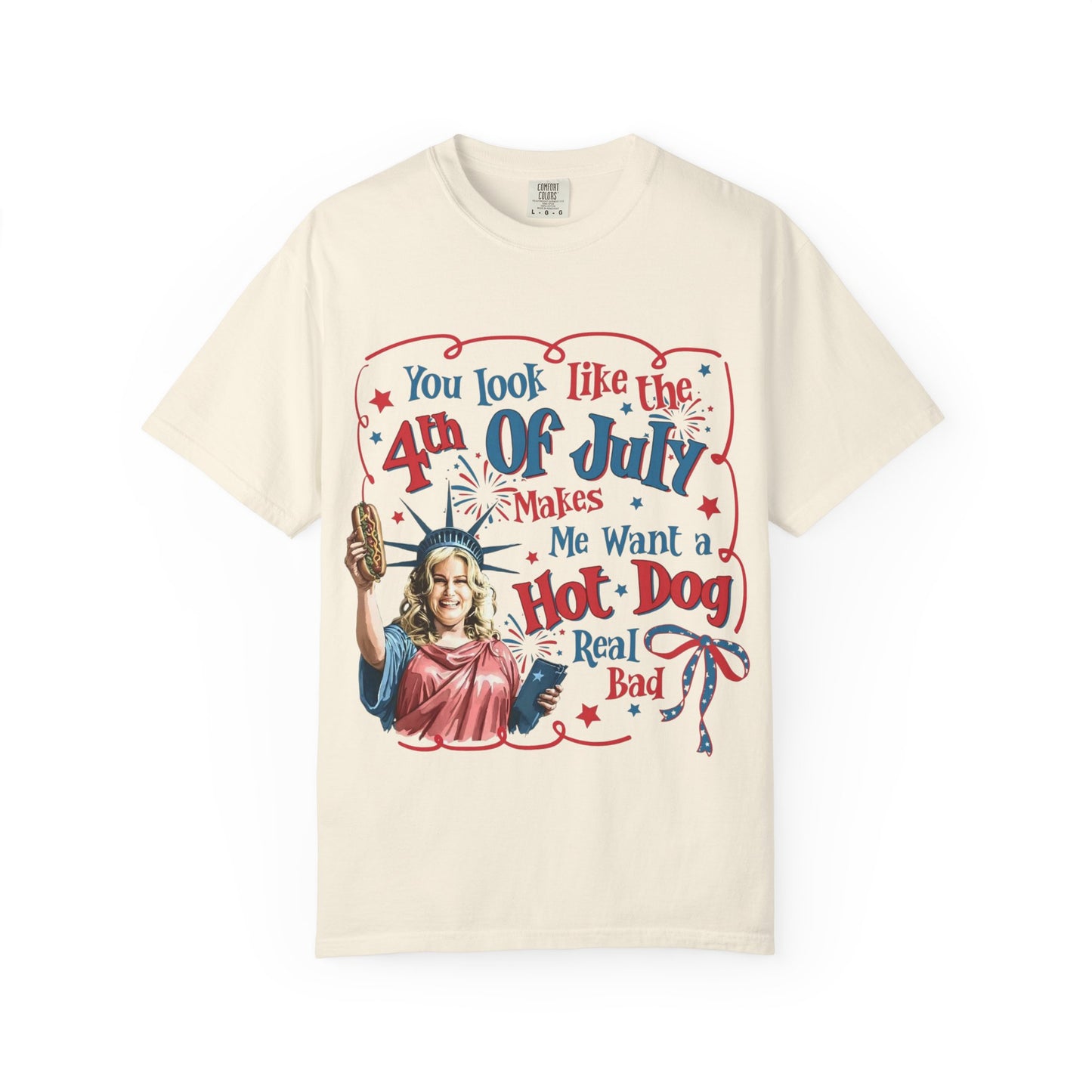 4th of July Funny Hot Dog T-Shirt — Retro Statue of Liberty Patriotic Tee