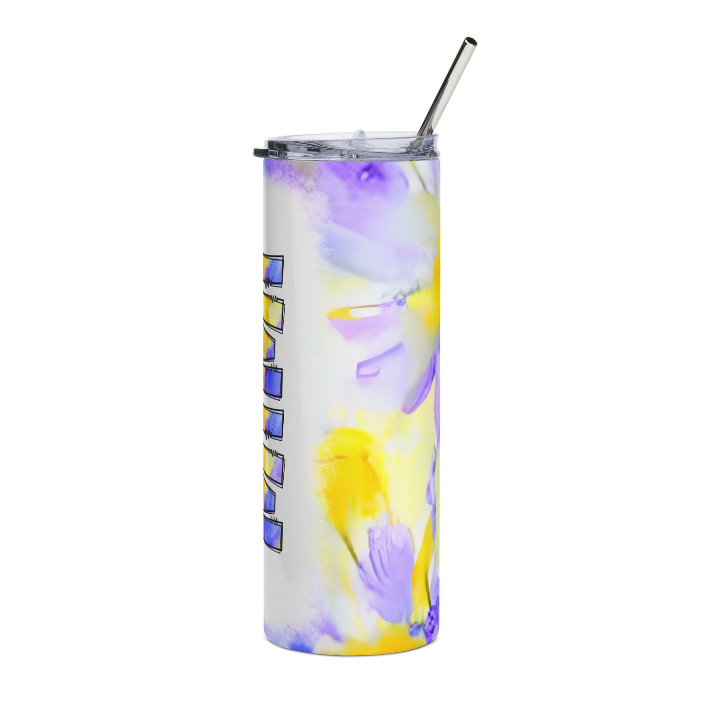 20oz Stainless Tumbler — Watercolor Purple & Yellow ‘MAMA’ Name Design