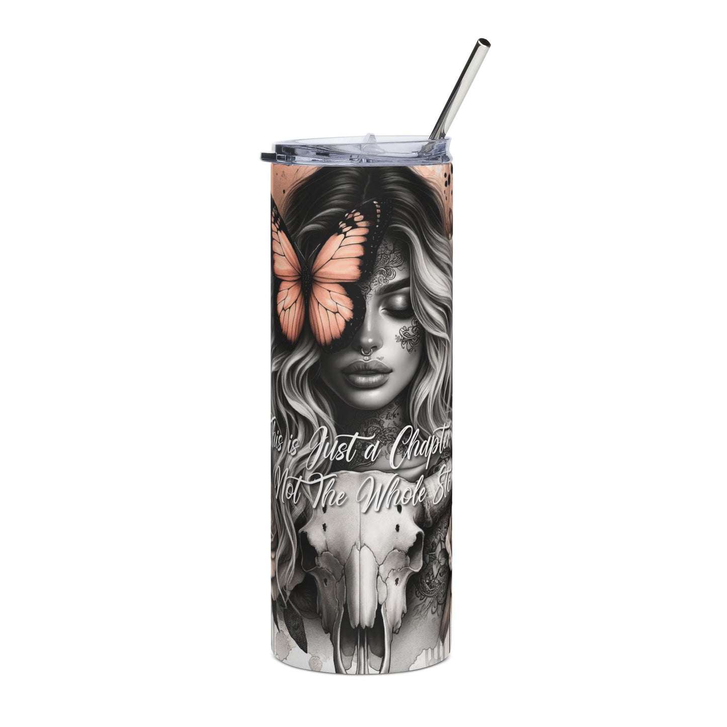 20oz Stainless Steel Tumbler — Butterfly & Skull Gothic Rose Travel Cup ("Just a Chapter of the Whole")
