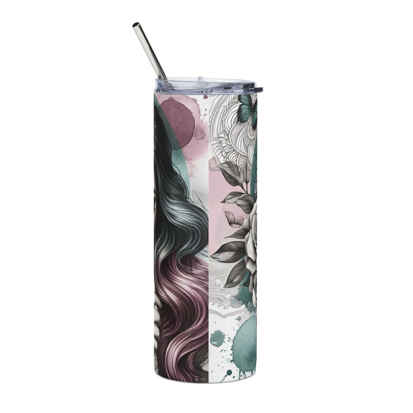 20oz Stainless Tumbler — 'Authenticity Over Approval' Floral Portrait Travel Cup