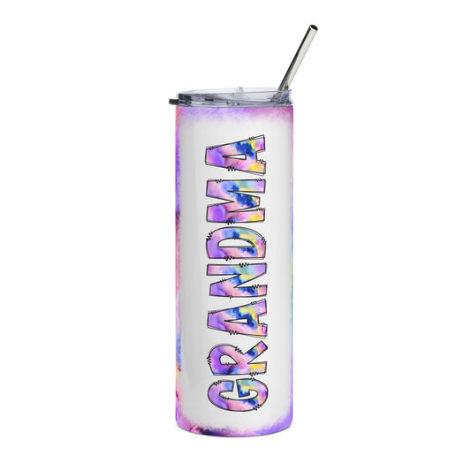 Grandma Tie-Dye 20oz Stainless Steel Tumbler — Colorful Watercolor Travel Cup