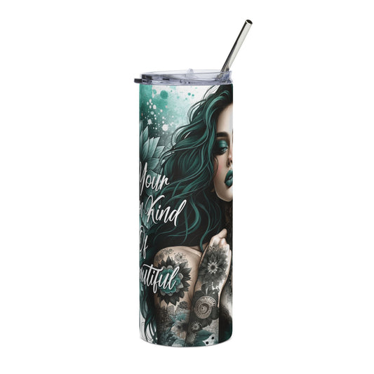 20oz Stainless Tumbler — Teal Gothic Floral “Be Your Own Kind Of Beautiful” Insulated Cup