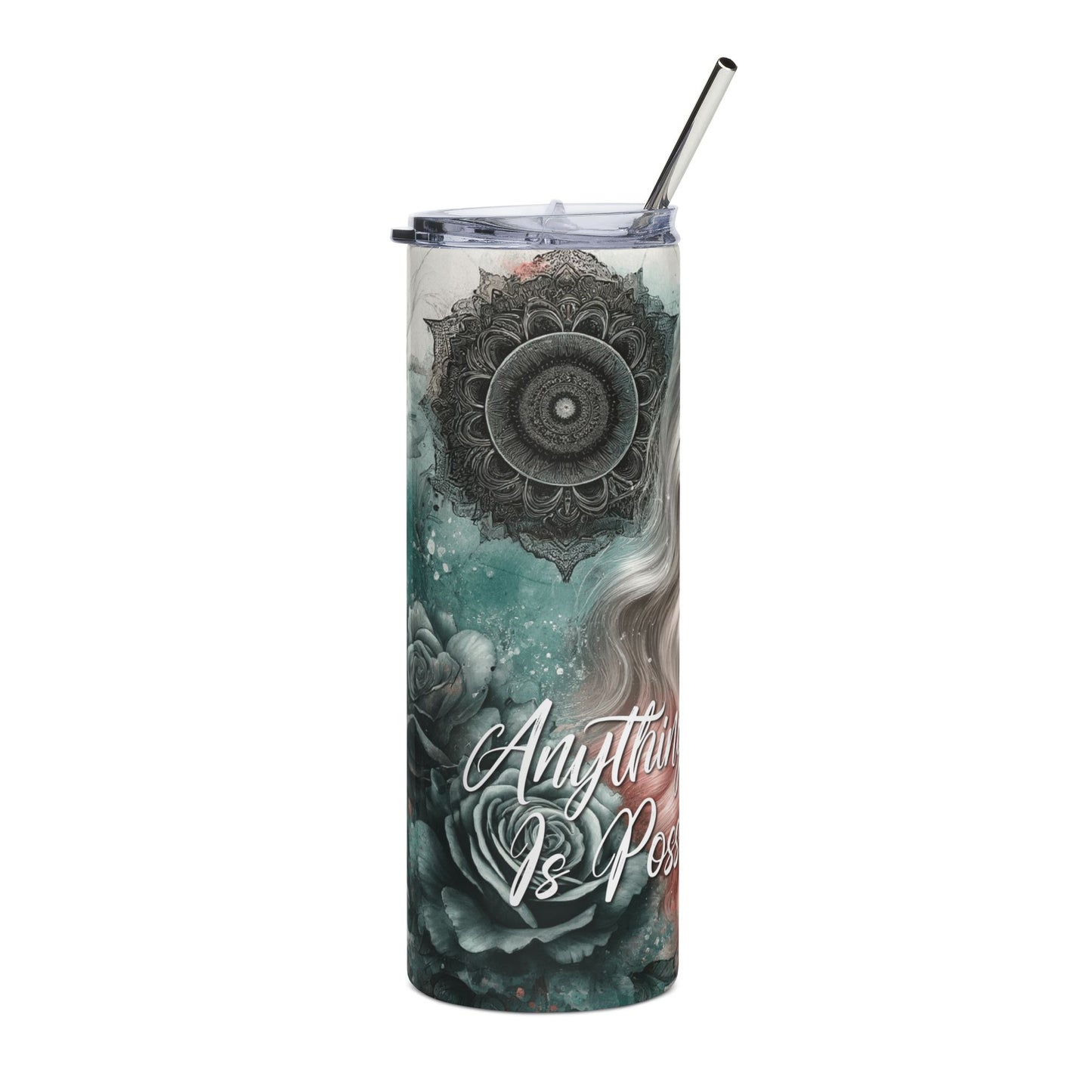 20oz Inspirational Stainless Steel Tumbler — "Anything Is Possible" Butterfly Floral Design