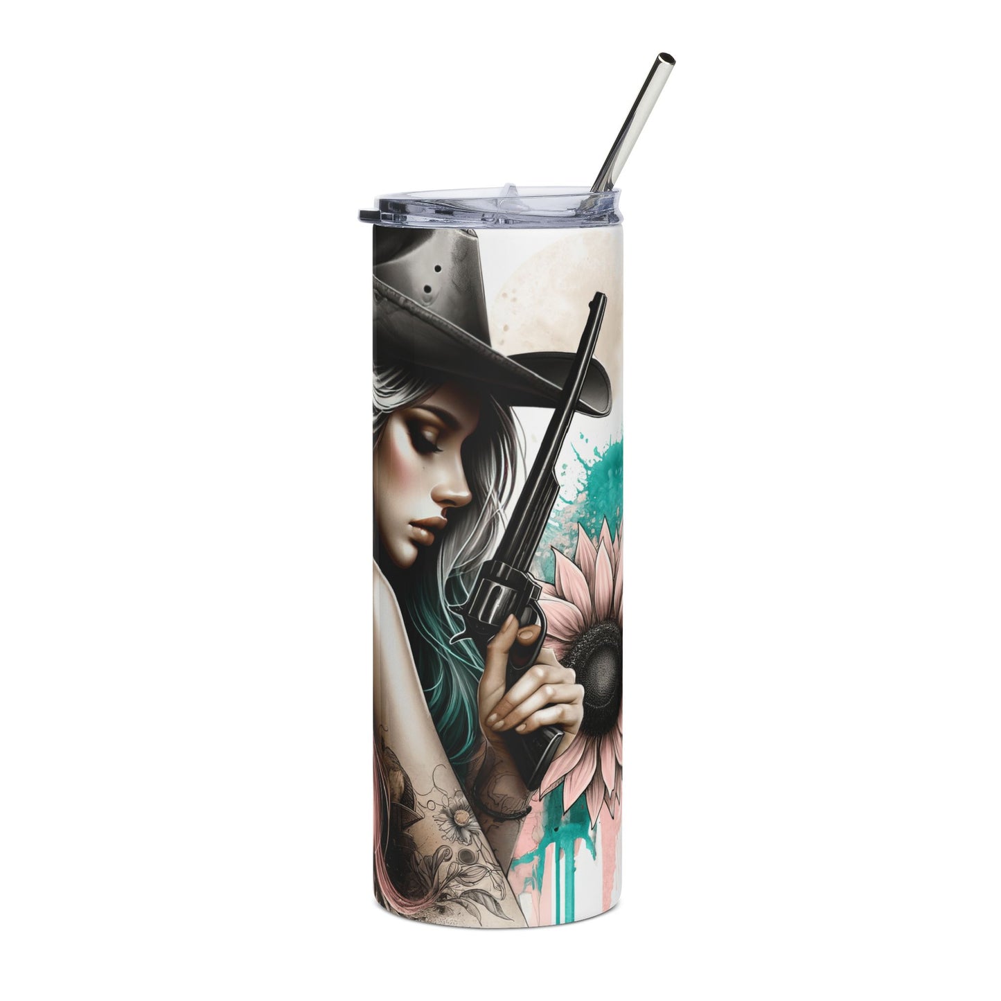 20oz Stainless Tumbler — 'Boots, Dirt and a Heart of Gold' Cowgirl Art Travel Mug