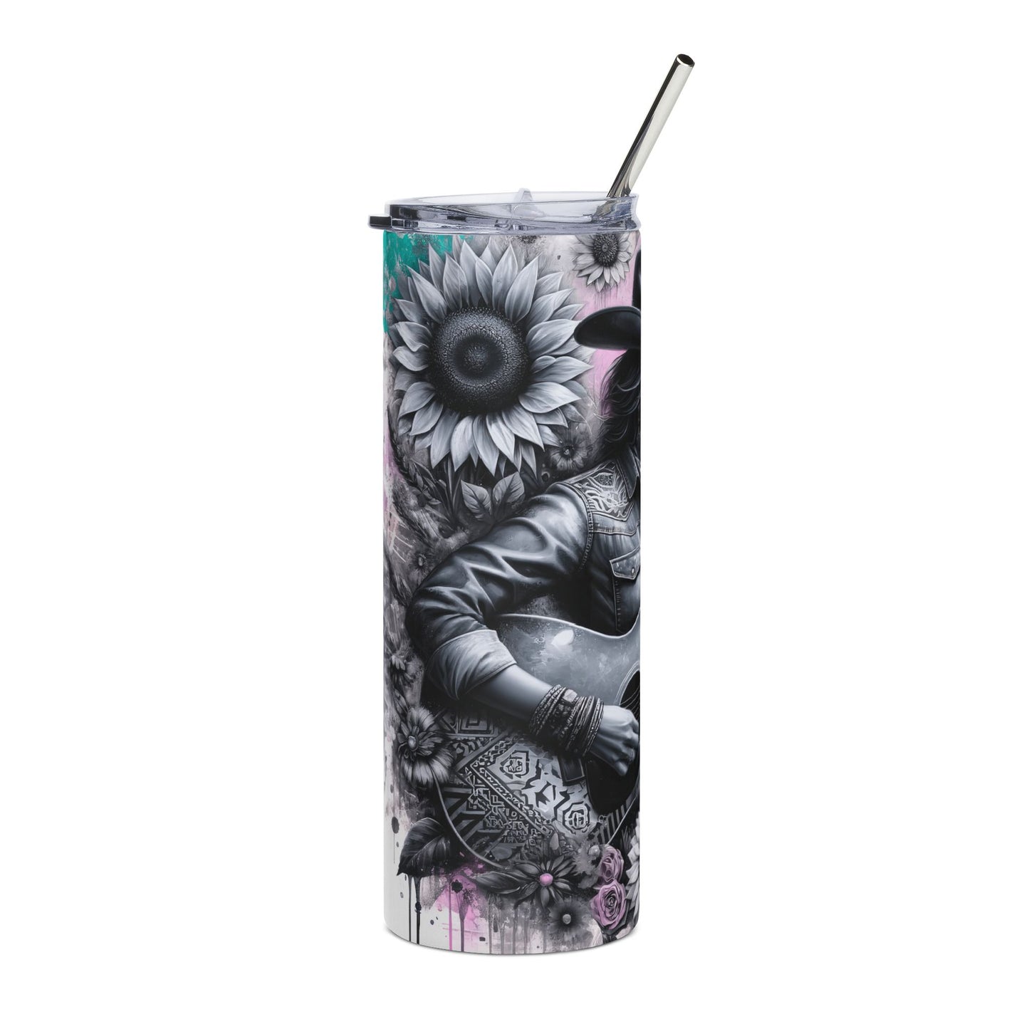 Cowgirl Guitar Stainless Steel Tumbler 20oz — Sunflower Country Music Drinkware