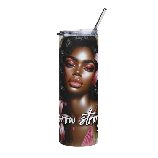 20oz Stainless Tumbler — 'Grow Strong' Floral Black Woman Art
