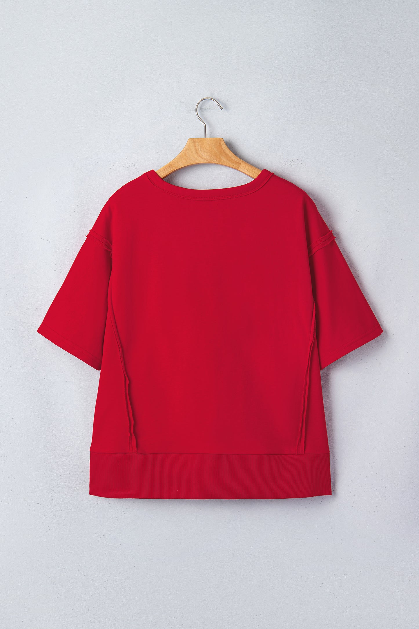 Racing Red GEORGIA Letter Printed Raw Seam Drop Shoulder Loose Tee
