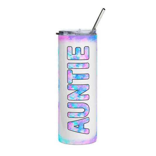 Auntie Stainless Steel Tumbler — 20oz Pastel Tie-Dye Travel Cup