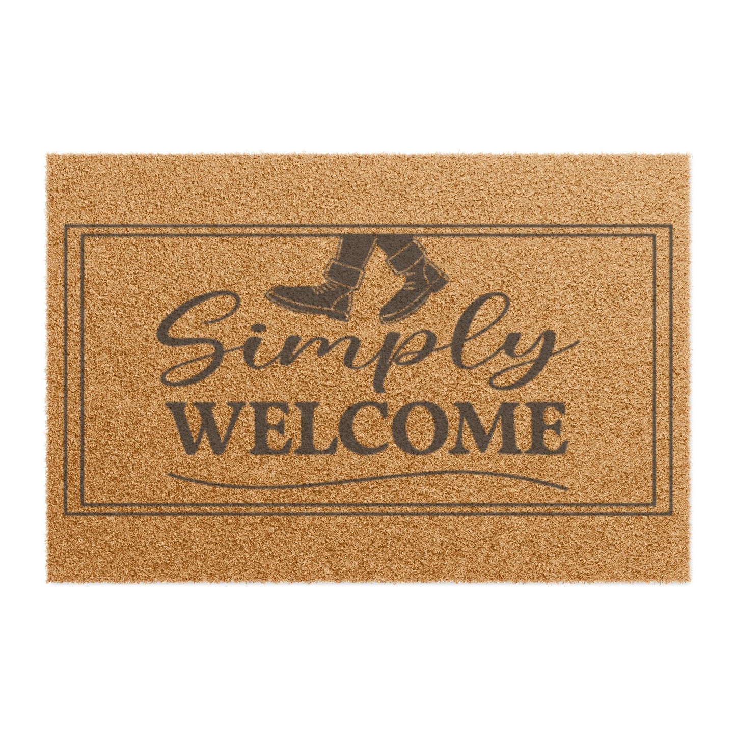 Simply Welcome Doormat – Rustic Coir Welcome Mat with Boot Graphic