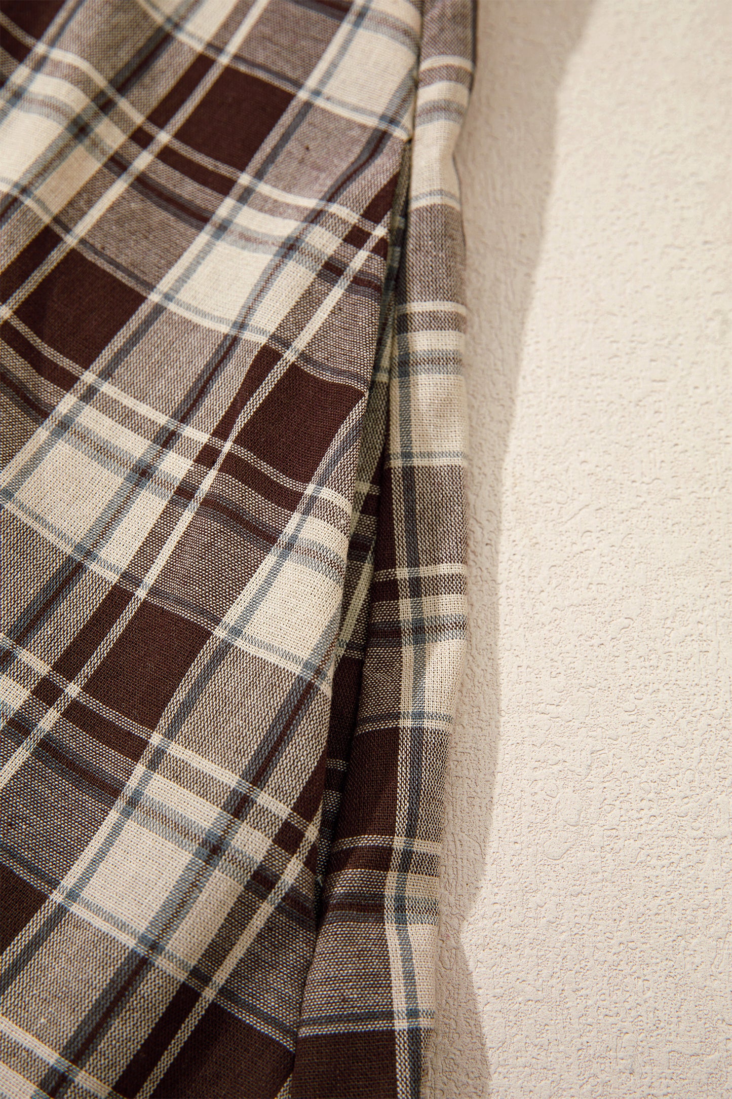 Brown Plaid Long Sleeve Short Shift Mini Dress