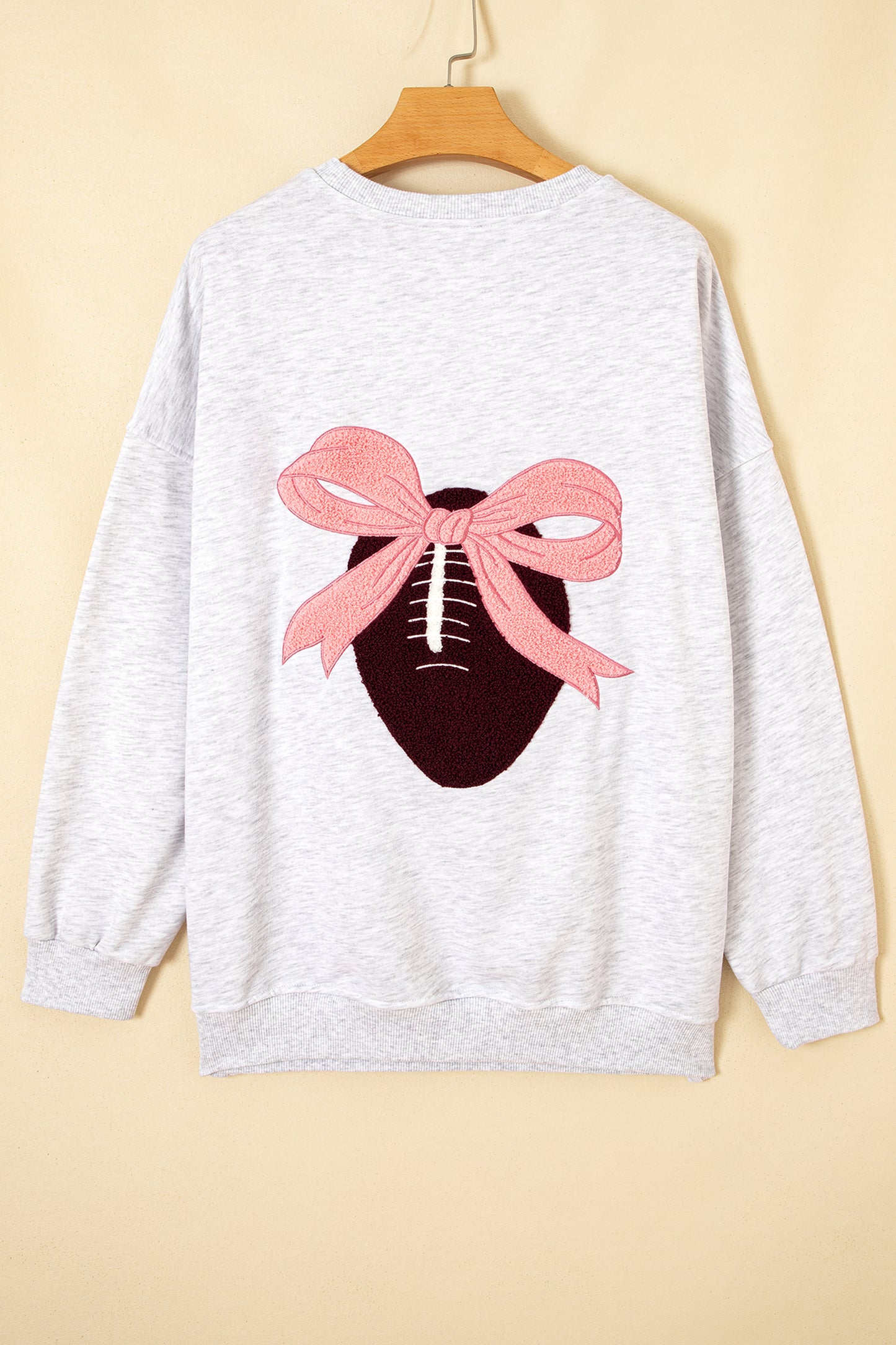 Light Grey Embroidered Football Bow Back Long Sleeve Sweatshirt