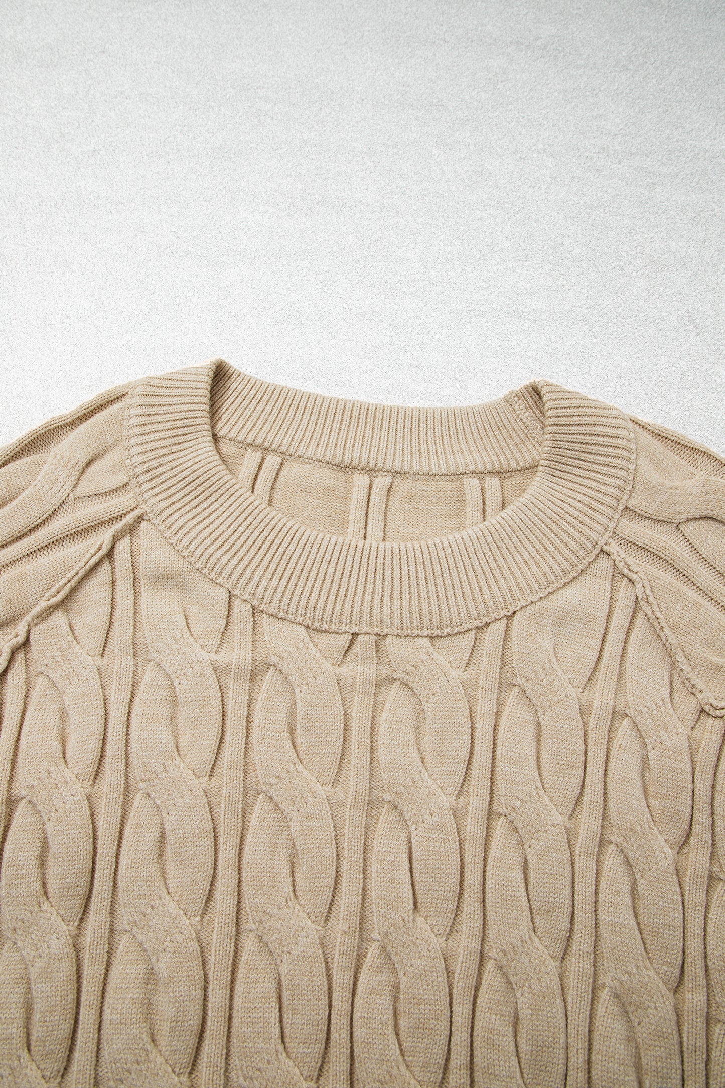 Parchment Oversized Cable Knit Long Sleeve Round Neck Tunic Length Plus Size Sweater