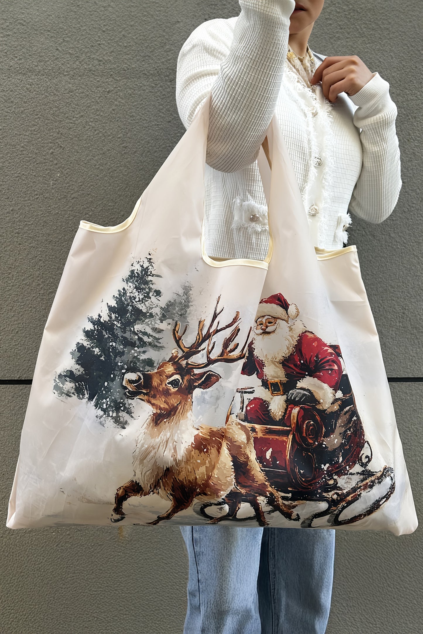 White Large Foldable Christmas Holiday Reusable Oxford Bag
