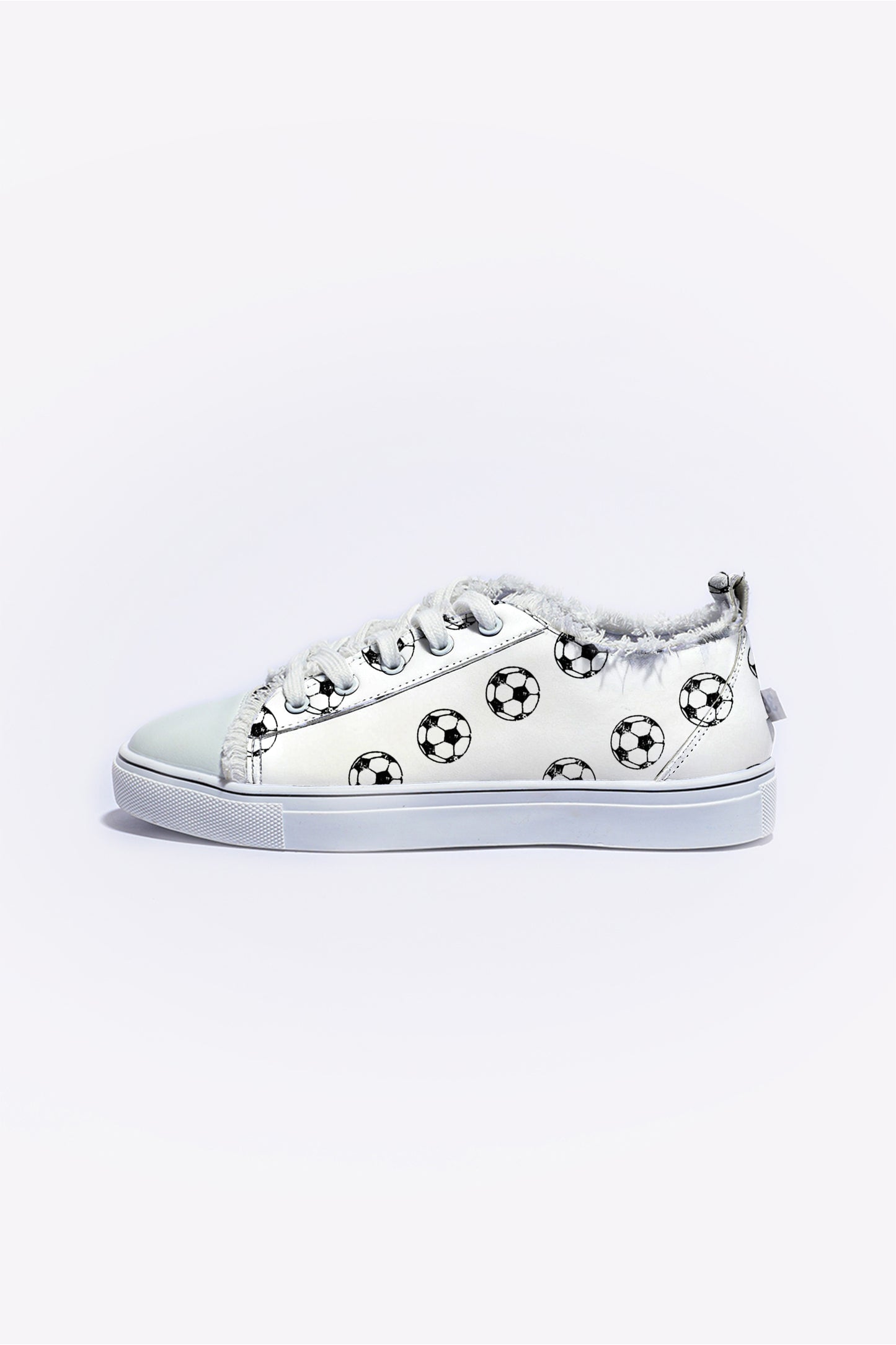 White Soccer Football Print Frayed Canvas Lace-up Shoes