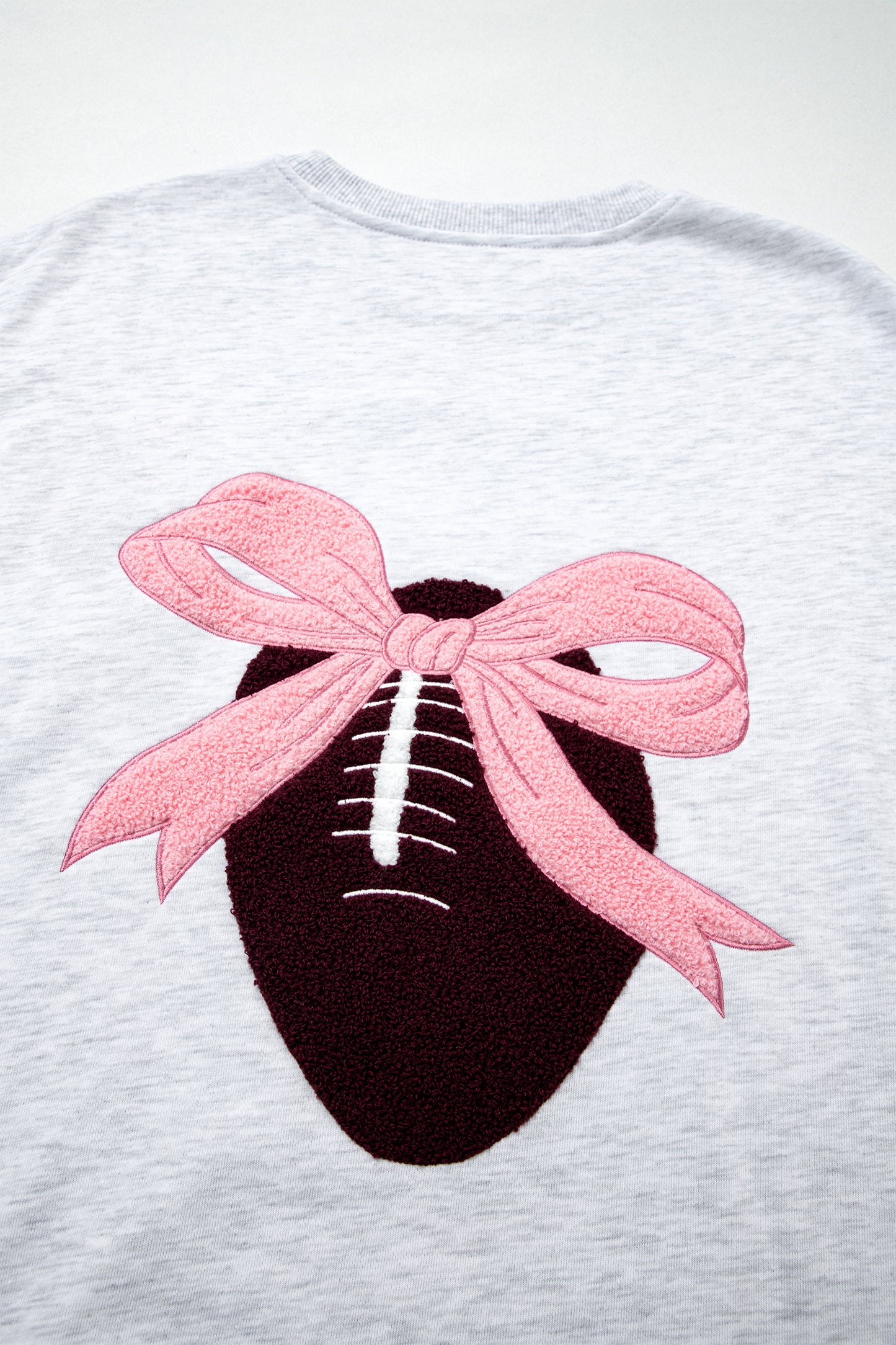 Light Grey Embroidered Football Bow Back Long Sleeve Sweatshirt