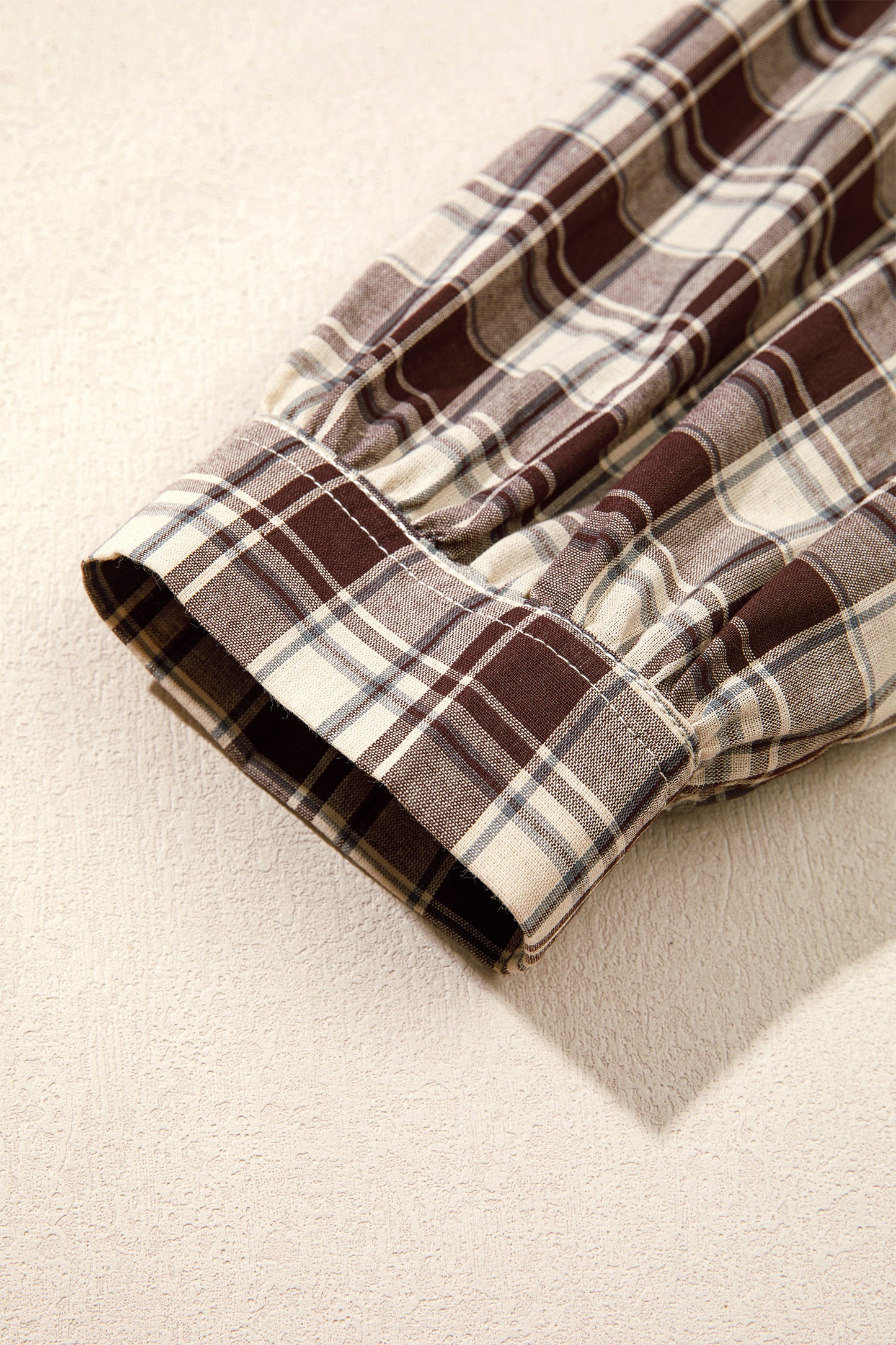 Brown Plaid Long Sleeve Short Shift Mini Dress