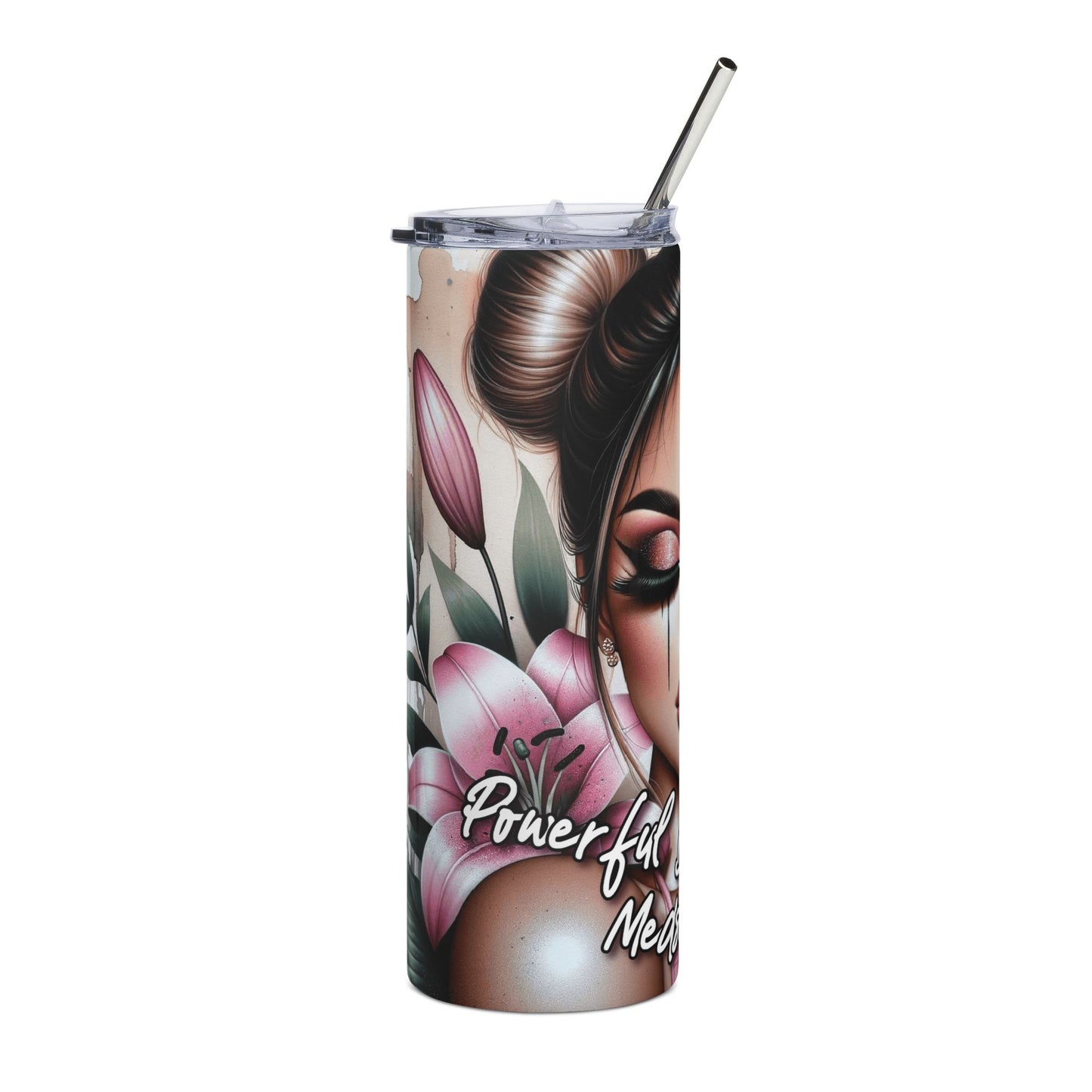 20oz Stainless Steel Tumbler — Floral Glam 'Powerful Beyond Measure' Skinny Tumbler