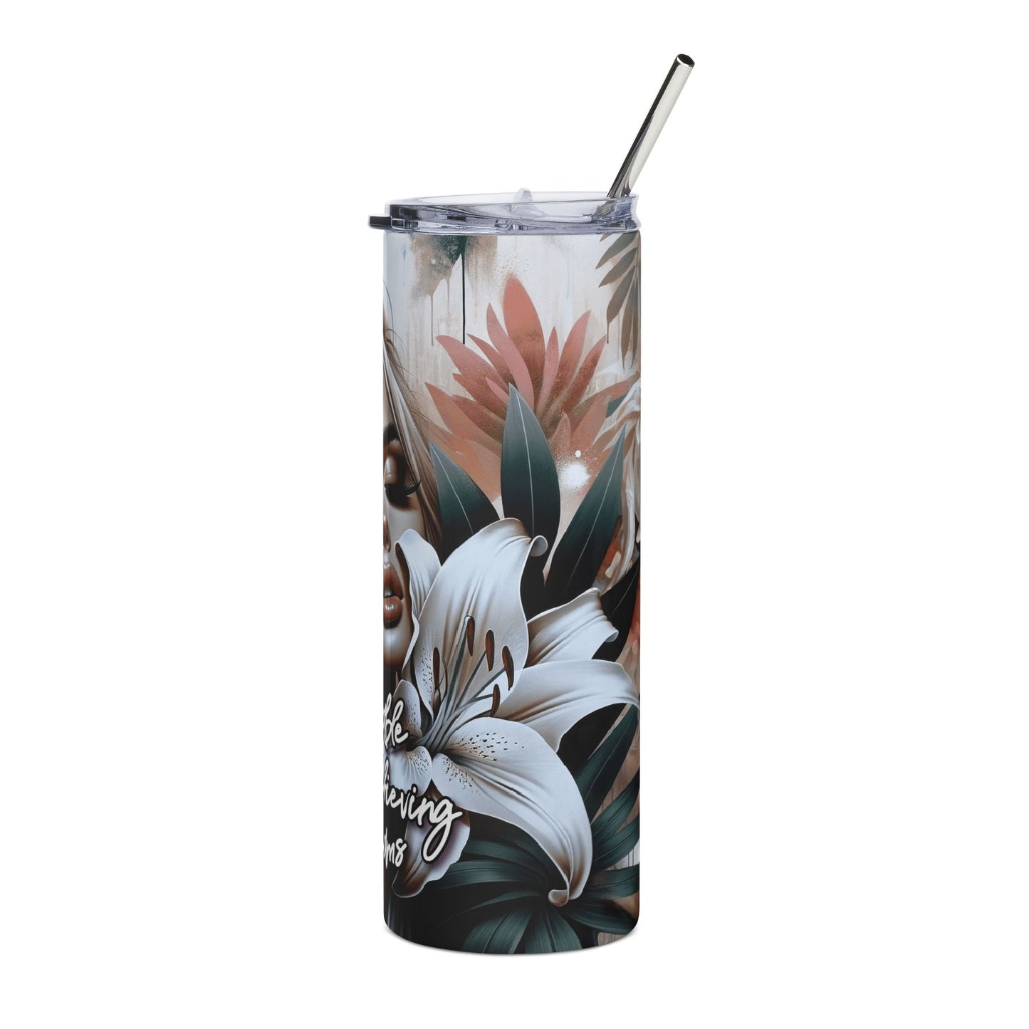 20oz Stainless Steel Tumbler — Motivational Glam Lady Design “I am Capable of Achieving My Dreams”