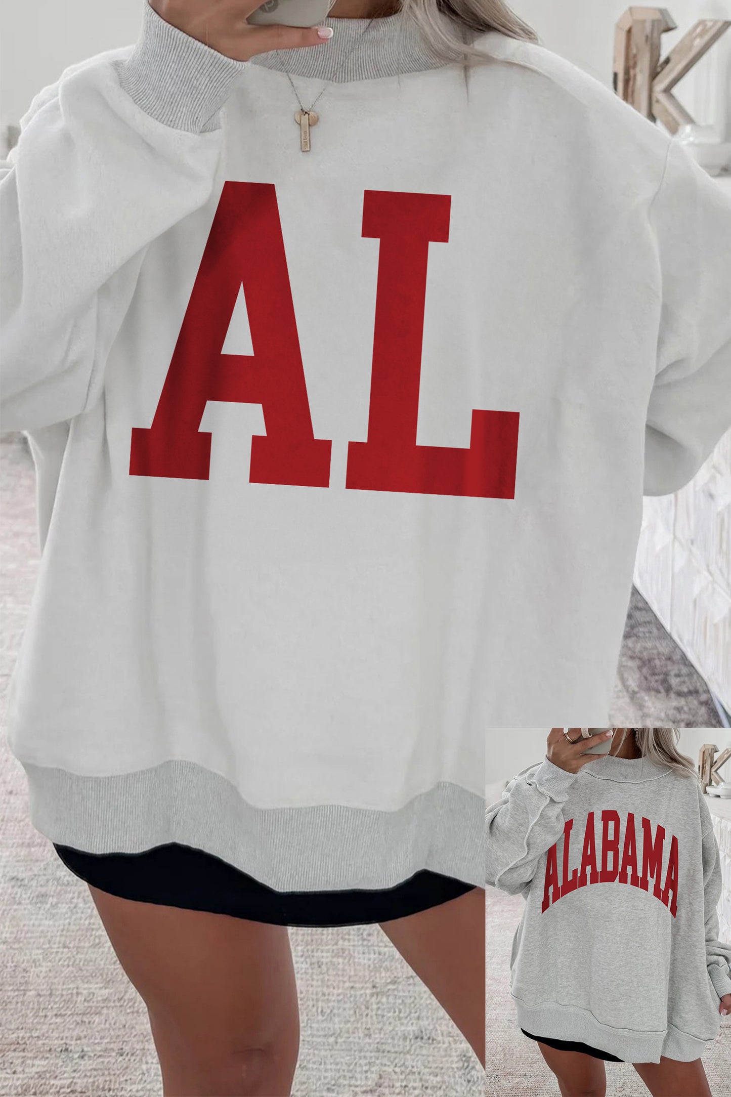 Light Grey MS Reversible Printed Ribbed Patchwork Mock Neck Sweatshirt