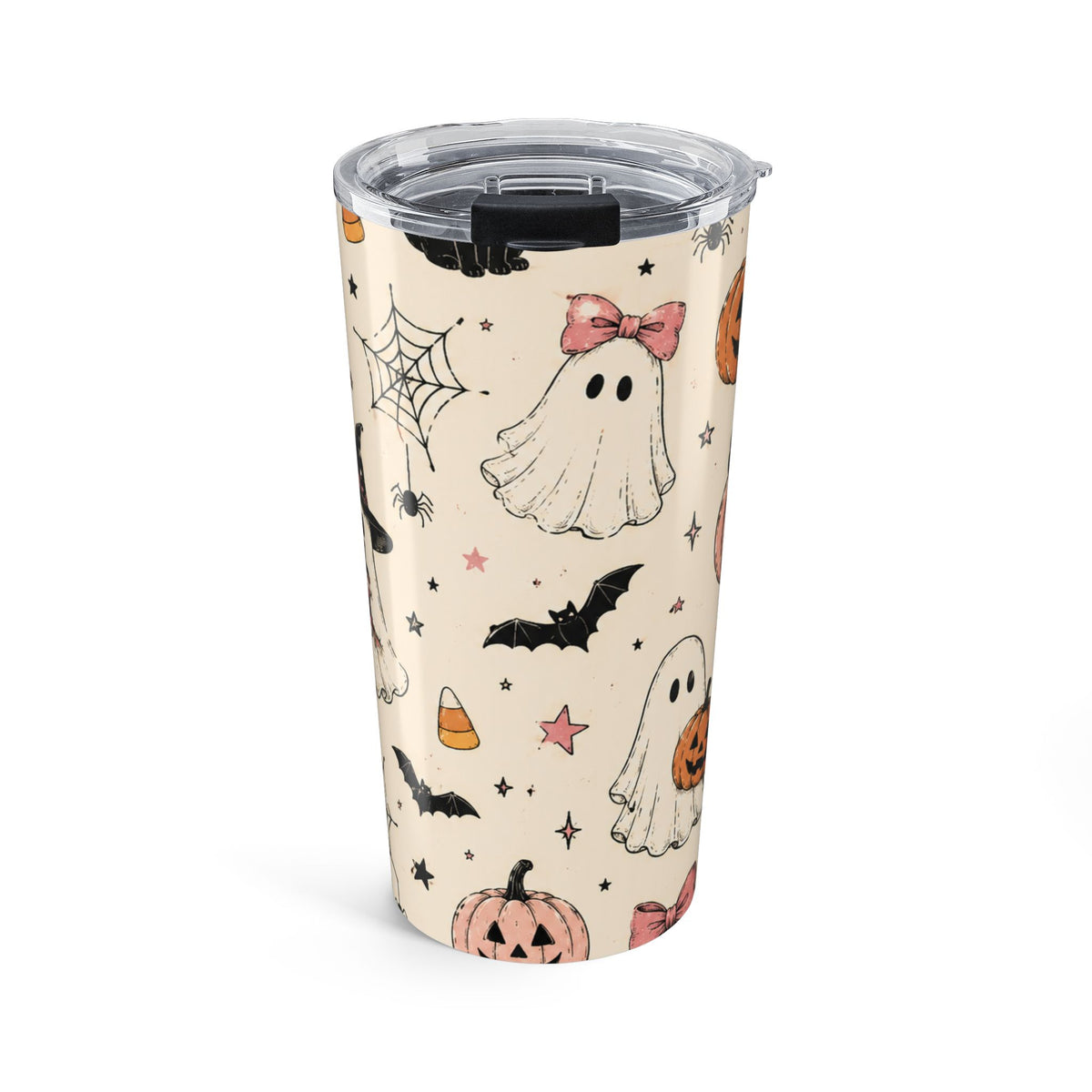 Cute Halloween Ghost 20oz Tumbler – Kawaii Pumpkin, Bat & Black Cat Travel Cup