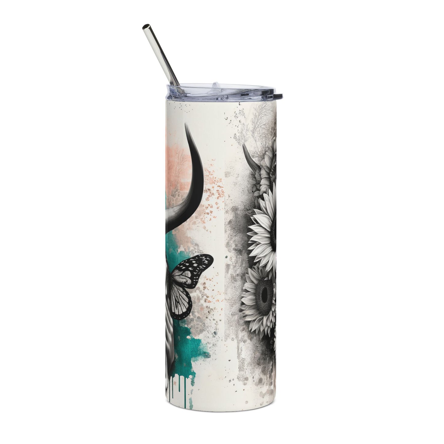 20oz Tumbler — Gothic Floral 'Fortune Favors the Bold' Stainless Steel Travel Cup