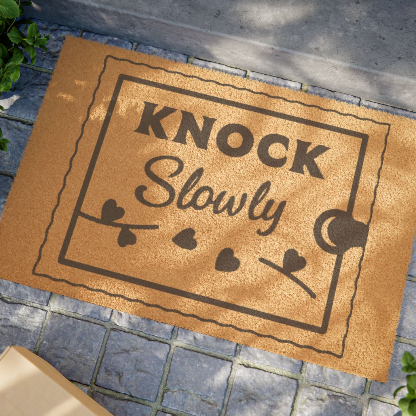 Doormat — “Knock Slowly” Decorative Coir Welcome Mat