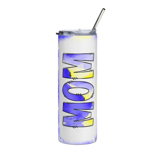 Mom Stainless Steel Tumbler 20oz — Blue & Yellow Watercolor Travel Mug