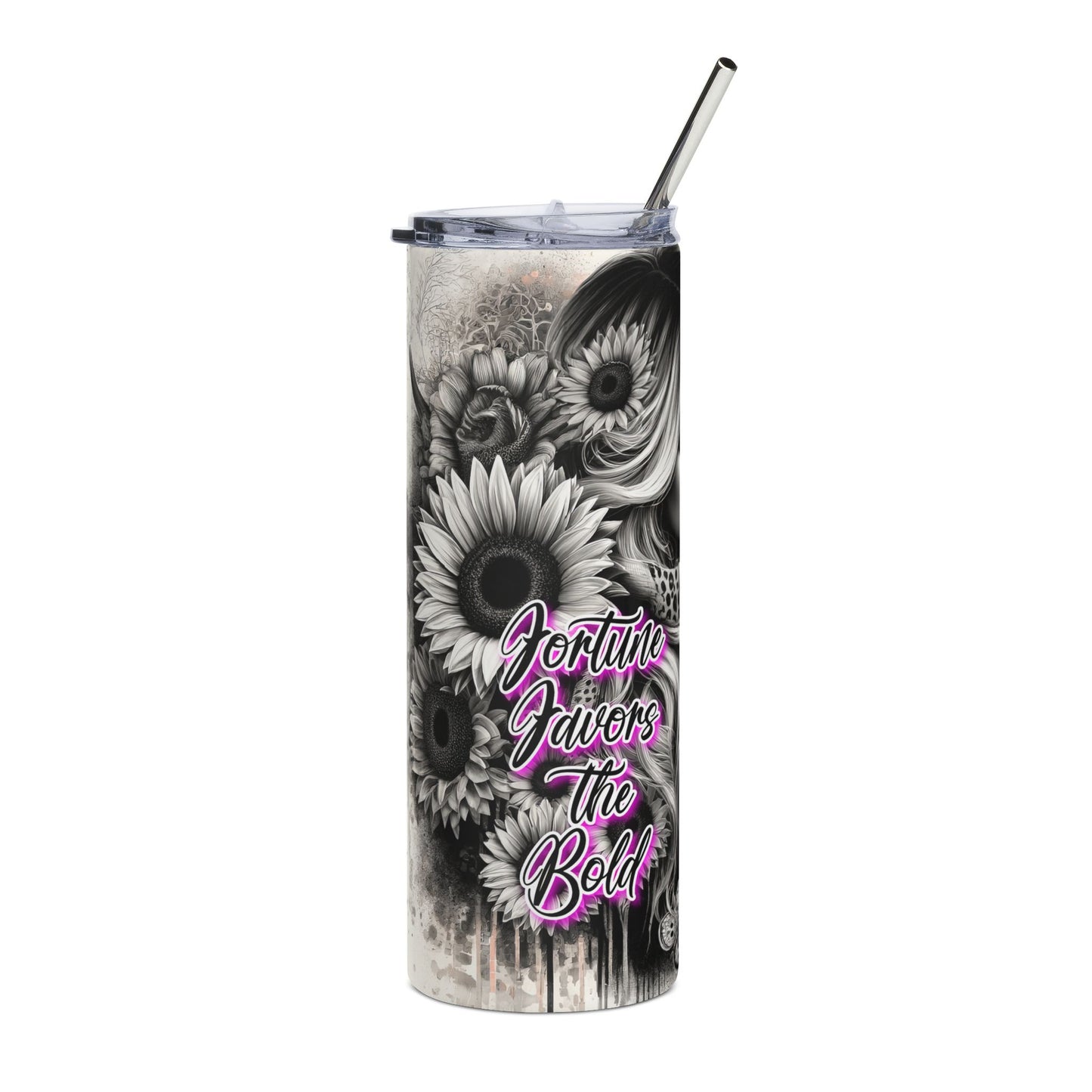 20oz Tumbler — Gothic Floral 'Fortune Favors the Bold' Stainless Steel Travel Cup