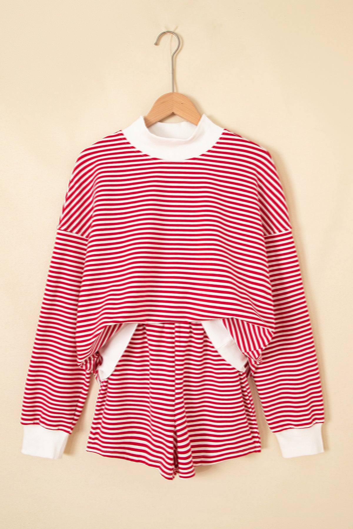 Green Stripe Oversize Mock Neck Sweatshirt and Shorts Set