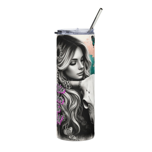 20oz Tumbler — Gothic Floral 'Fortune Favors the Bold' Stainless Steel Travel Cup