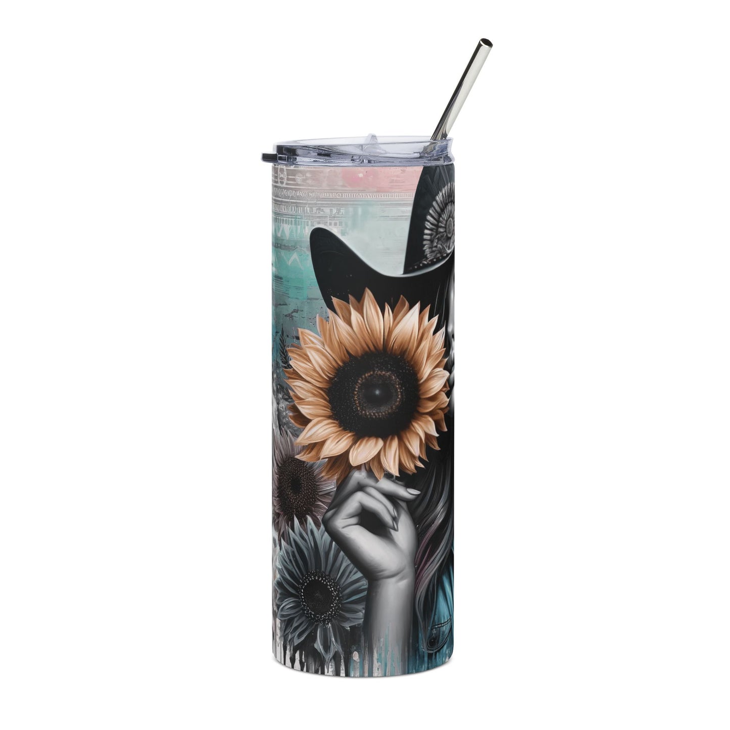 Cowgirl Never Gives Up Stainless Steel 20oz Tumbler — Sunflower Cowgirl Travel Cup