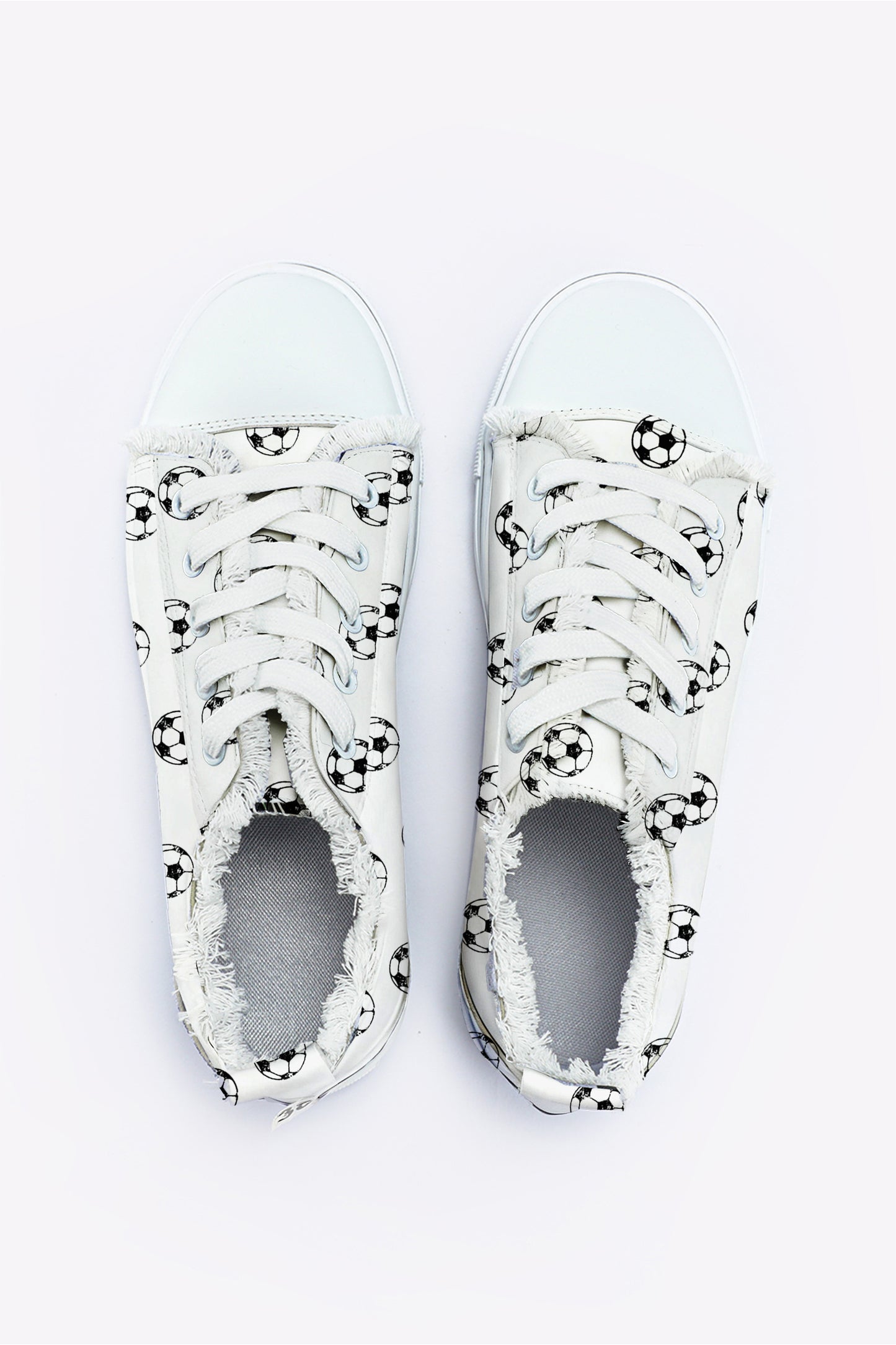 White Soccer Football Print Frayed Canvas Lace-up Shoes