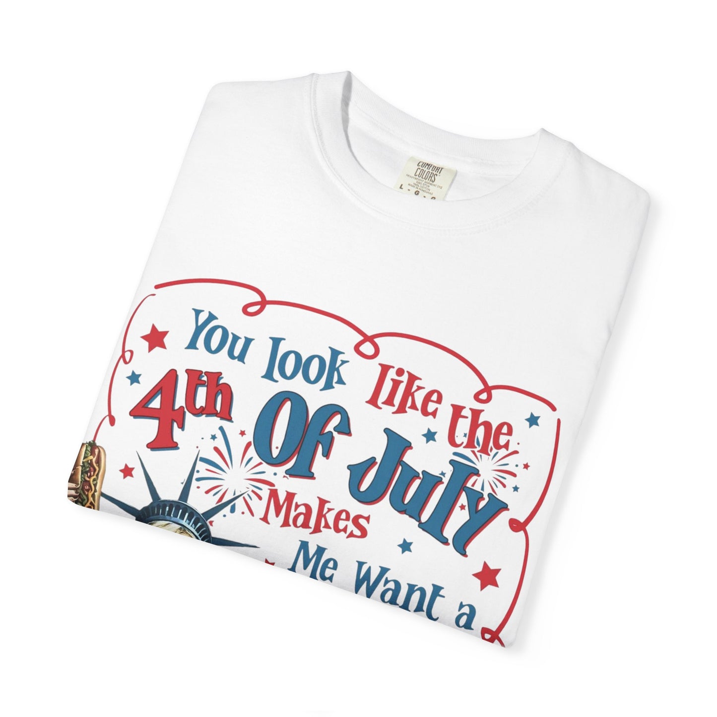 4th of July Funny Hot Dog T-Shirt — Retro Statue of Liberty Patriotic Tee