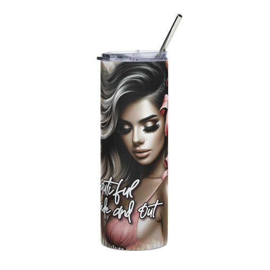 20oz Stainless Tumbler — "Beautiful Inside and Out" Glam Portrait Travel Cup