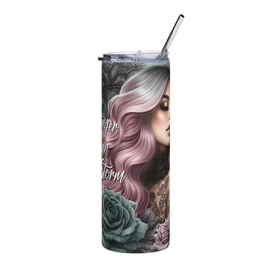 20oz Stainless Tumbler — "Stronger Than The Storm" Rose Tattoo Design