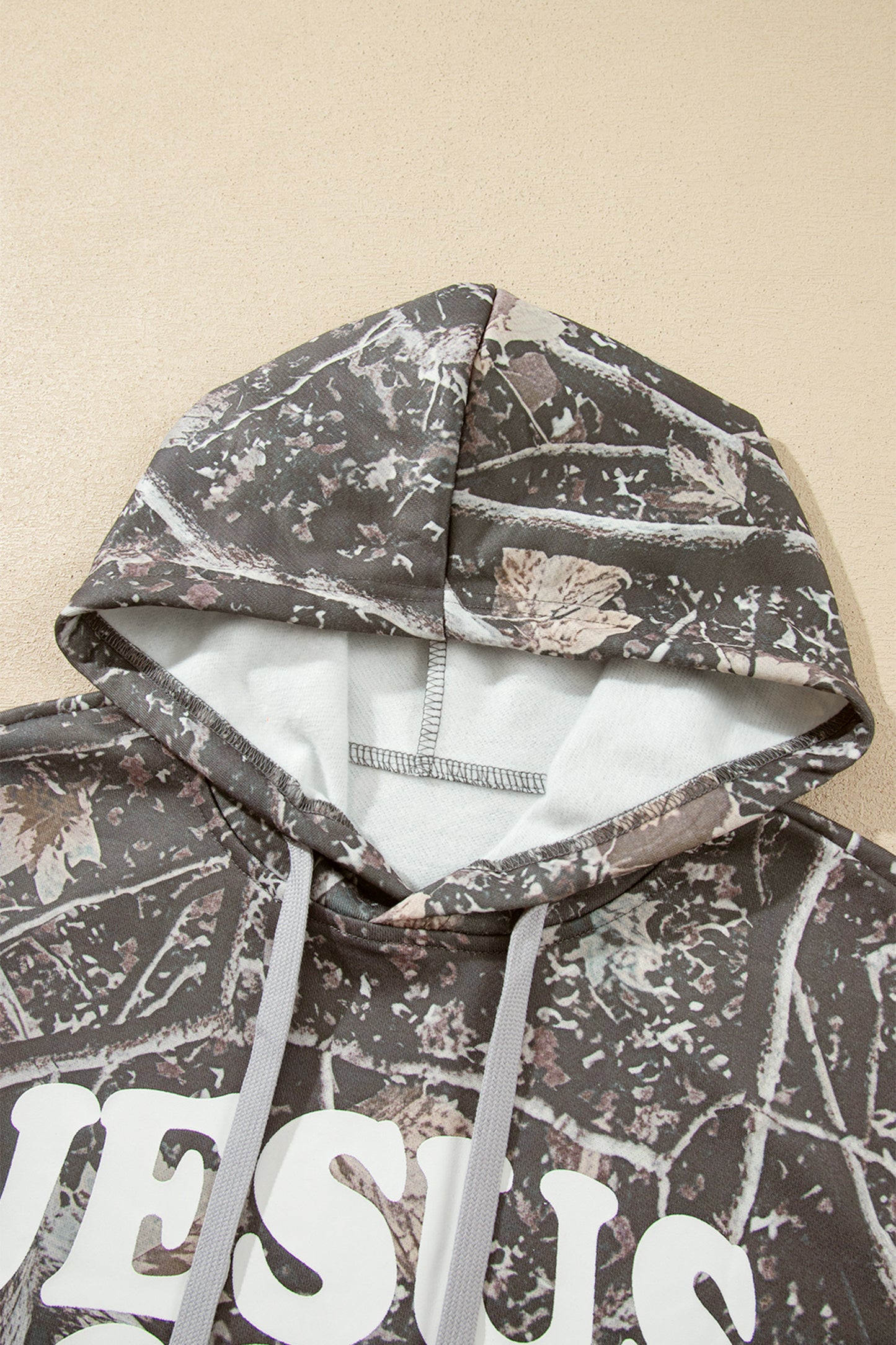 Brown Retro Camouflage Jesus Loves You Print Relaxed Hoodie