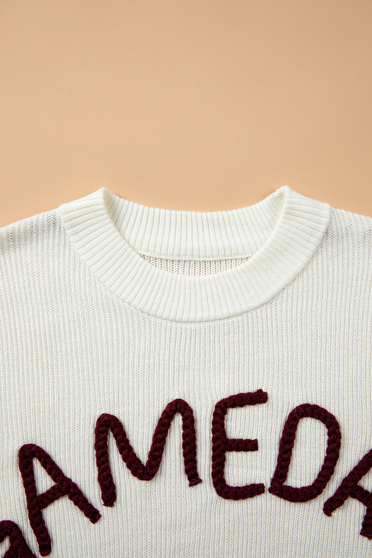 Beige Drop Shoulder Game Day Letter Print Pullover Sweater