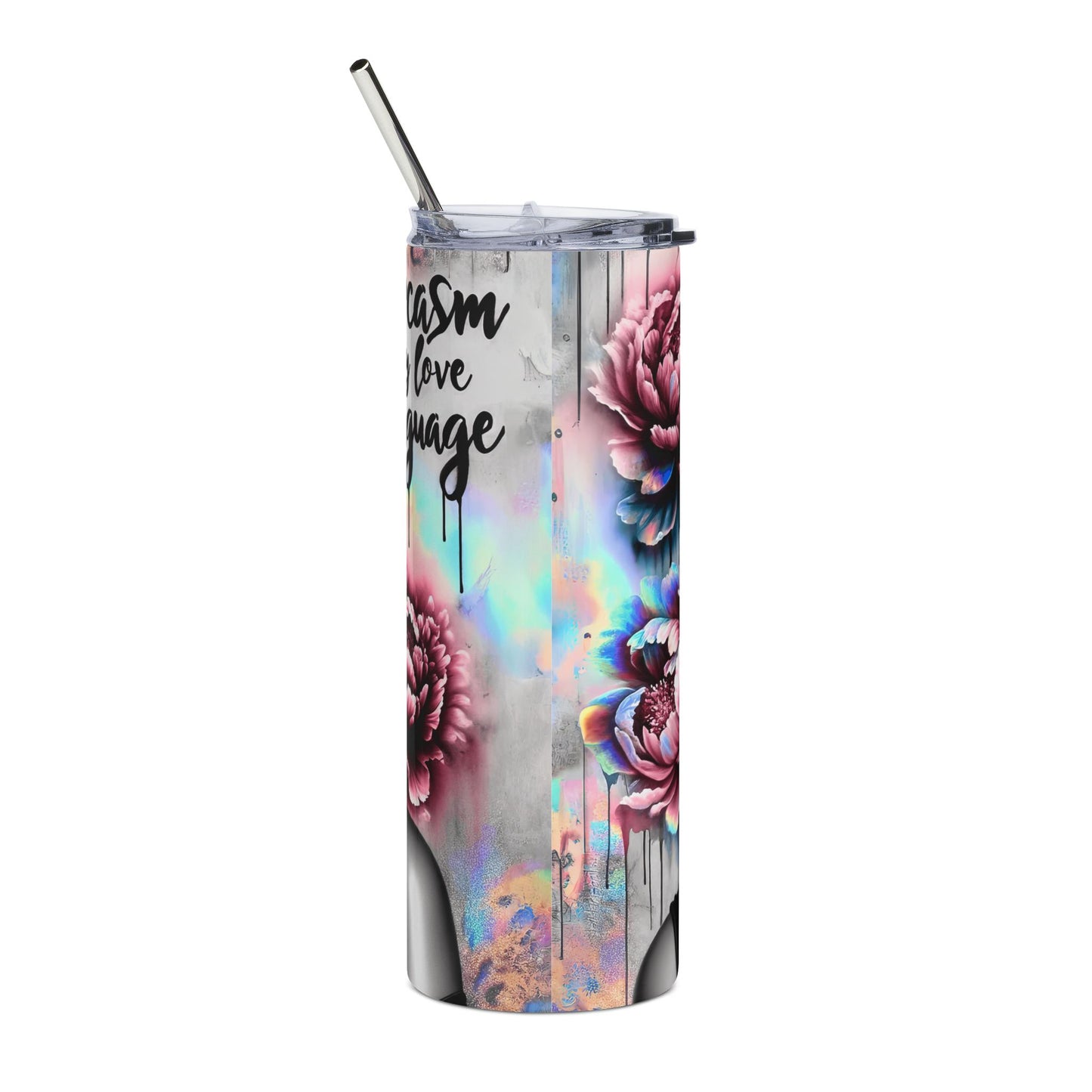 20oz Stainless Tumbler — Retro Pin-Up Woman with Sunglasses & Pink Peonies