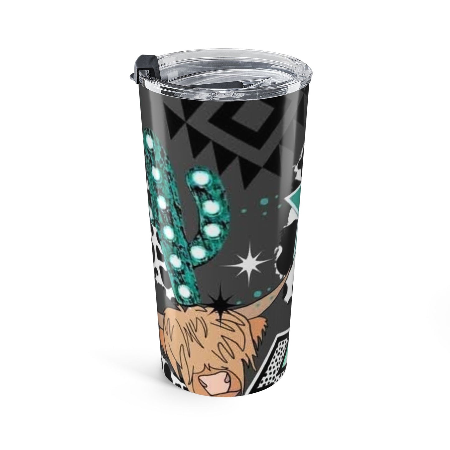 20oz Western Cowhide Cactus Tumbler – Teal Star Cowboy Travel Mug