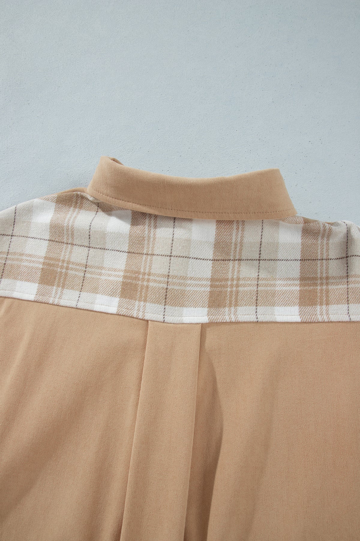 Light French Beige Plaid Colorblock Shirt Collar Shift Shacket