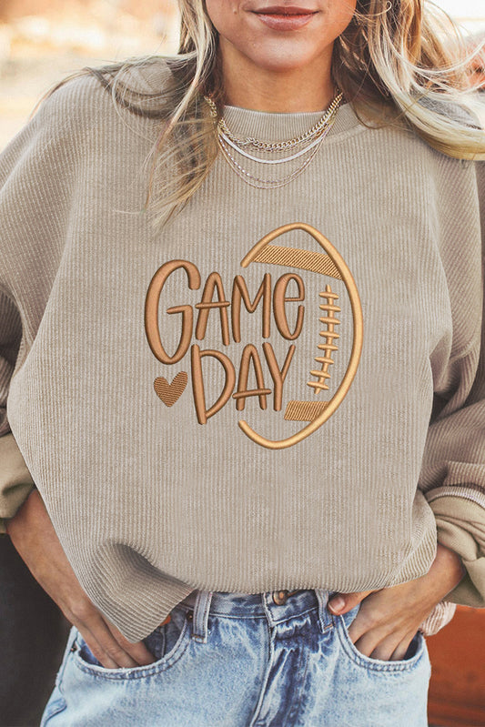 Smoke Gray Twisted Rib Texture game day Rugby Embroidered Baggy Sweatshirt