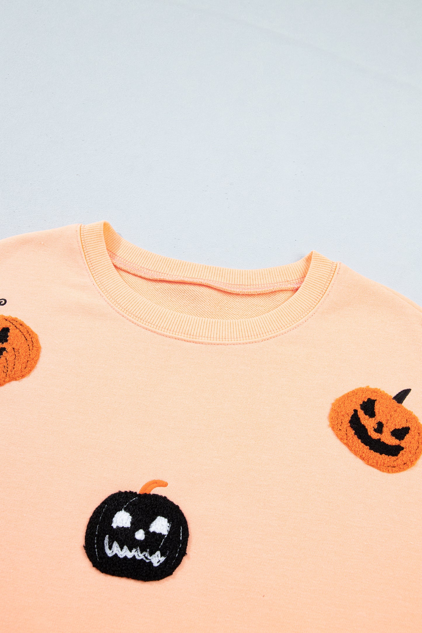 Orange Embroidered Pumpkin Face Drop Shoulder Sweatshirt