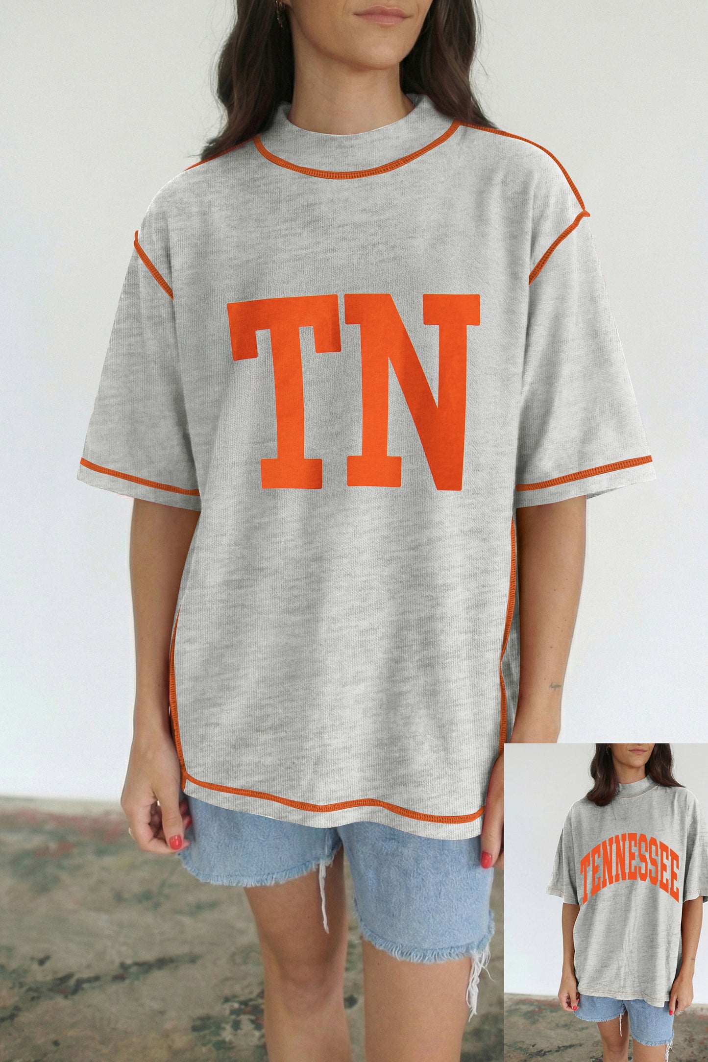 Light Grey Casual High Neck Slogan Tee Short Sleeve Loose Fit Summer T-Shirt